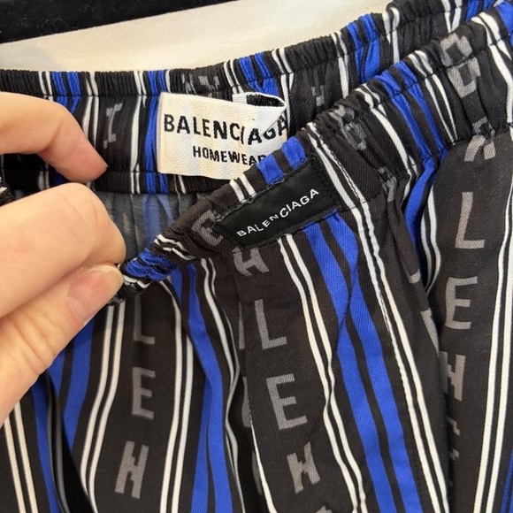 Balenciaga Black, Blue & White Striped Lounge Pants - Picture 4 of 6